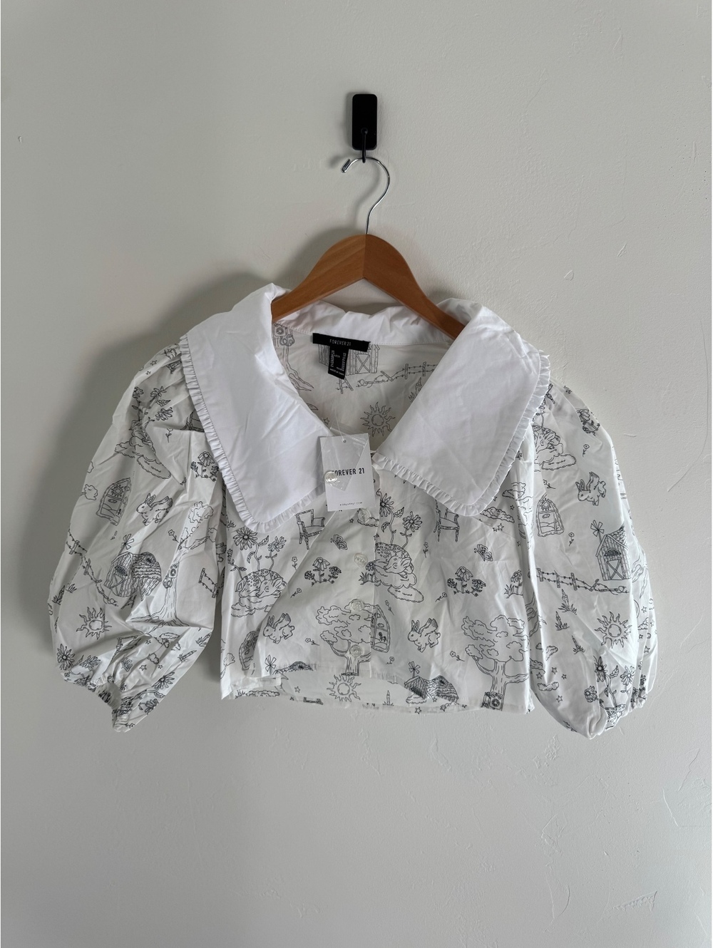 Forever 21 Cottagecore Toile Print Cropped Blouse XS NWT